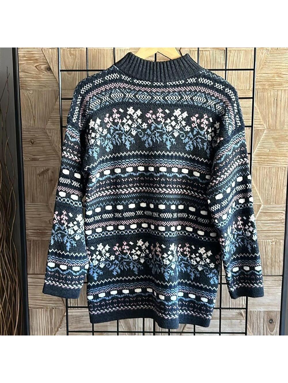Dana Scott Grannycore Nordic Sweater Small Grey White Mock Neck Gorpcore Vintage - Picture 4 of 6